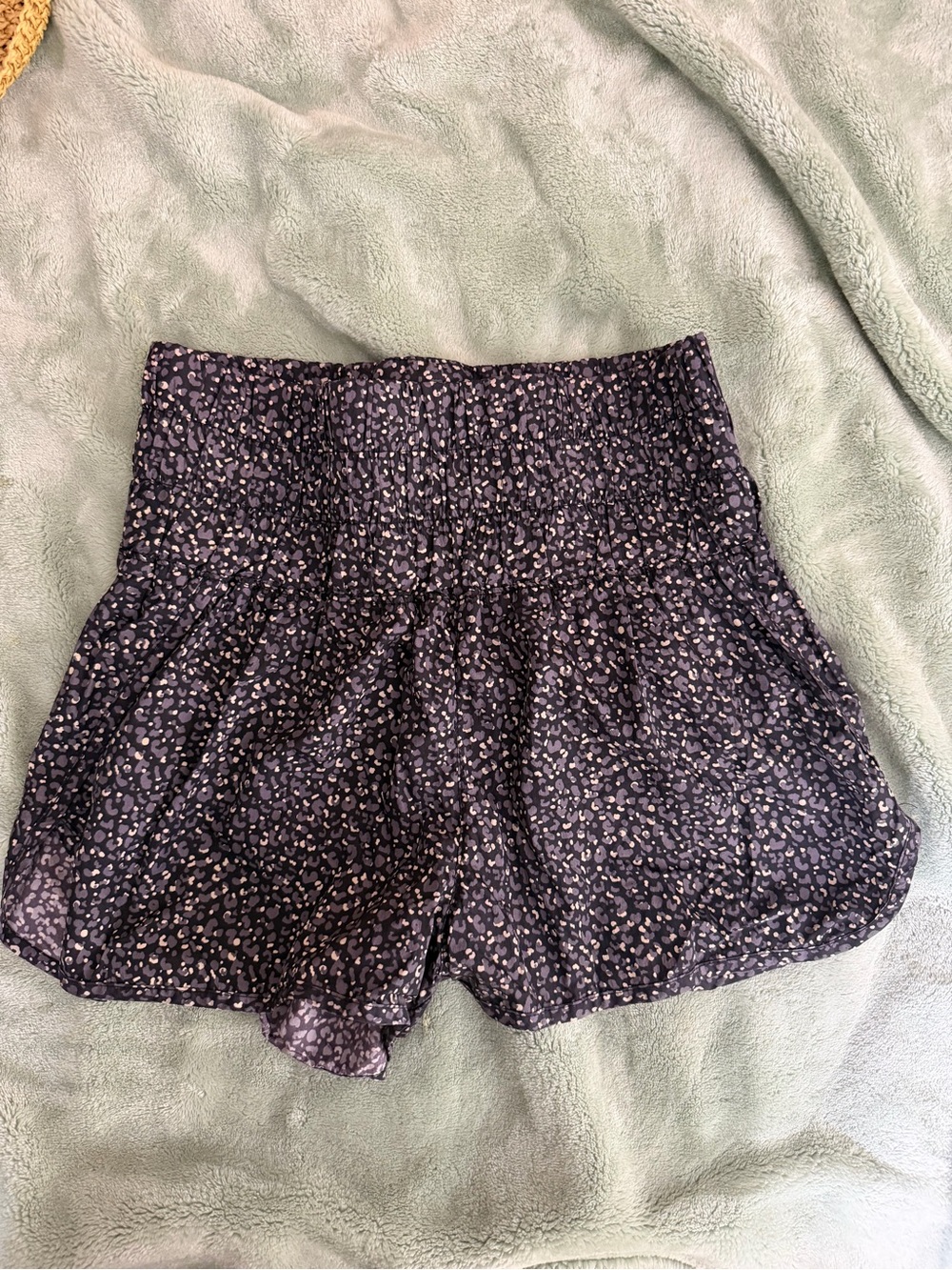 FP Movement by Free People Smocked High-Rise Floral Print Shorts in Lavender